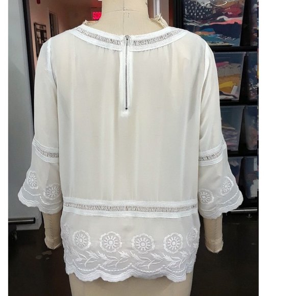 Reitman 3/4 Sleeve White Top w/EMB and Lace trims - Picture 5 of 5